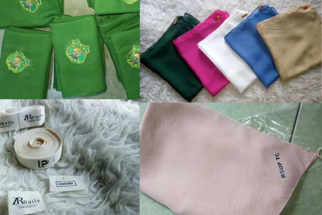 Logo bordir, akrilik, DTF dan label kain untuk seragam pesantren custom